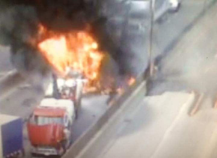 Several vehicles caught on fire following an accident on Highway 40, Tuesday, August 9, 2016.