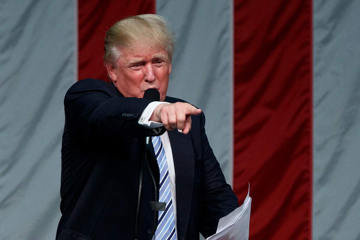 Republican presidential candidate Donald Trump speaks during a campaign rally at Sacred Heart University, Saturday, Aug. 13, 2016, in Fairfield, Conn. 
