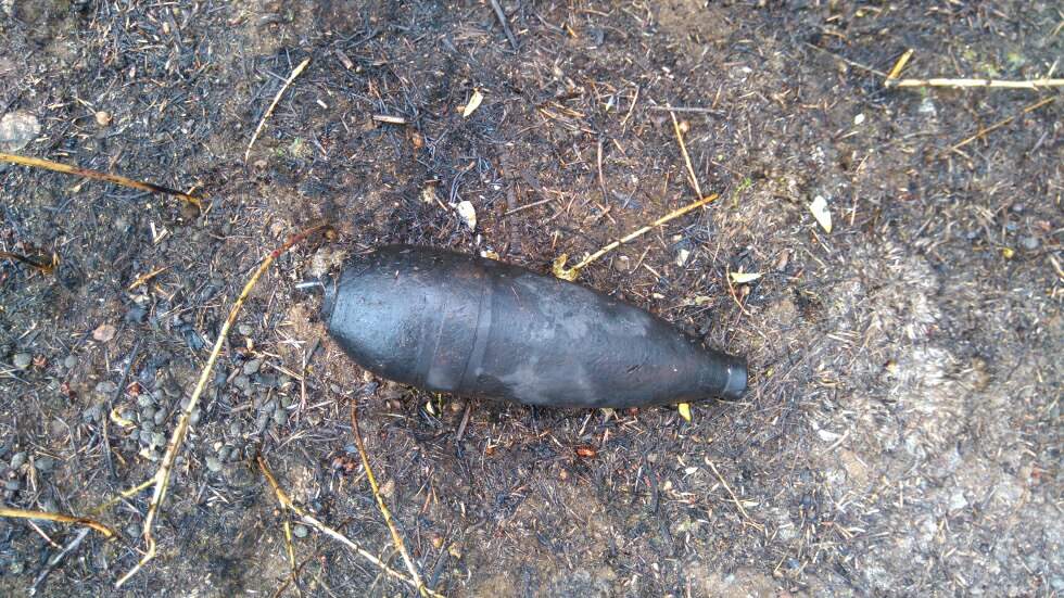 A UXO found by wildfire crews near Predator Ridge on Sunday.