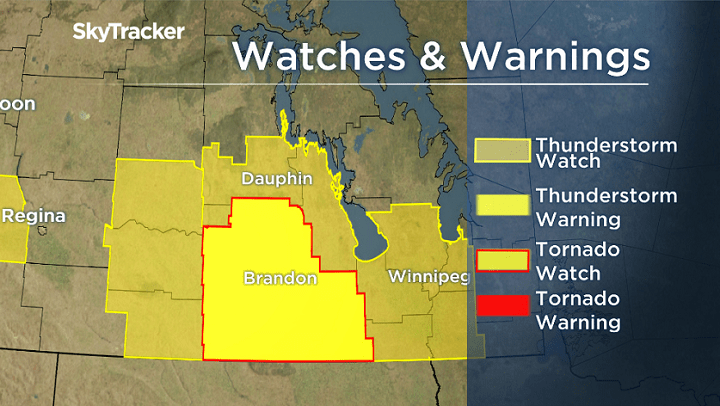Watches and warnings in southern Manitoba