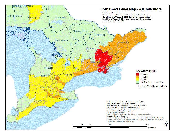 The latest water condition map for southern Ontario.
