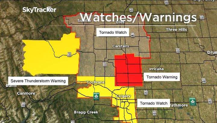 Weather watches and warnings in southern Alberta Aug. 6, 2016.
