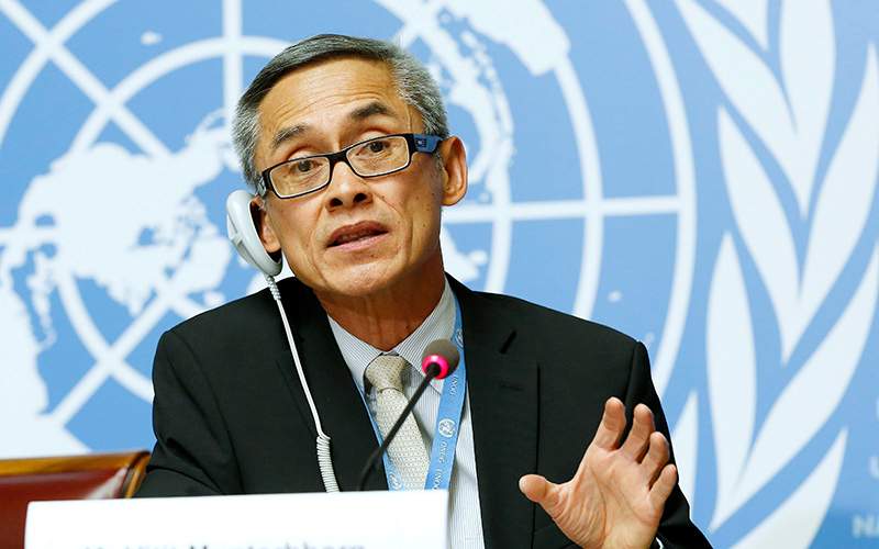 Vitit Muntarbhorn during a press conference, at the European headquarters of the United Nations in Geneva, Switzerland, 16 June 2016.  