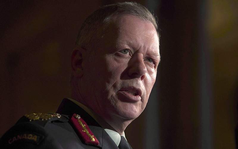 Chief of Defence Staff Jonathan Vance speaks with the media following a speech to the Chamber of Commerce in Ottawa, Tuesday May 24, 2016. 