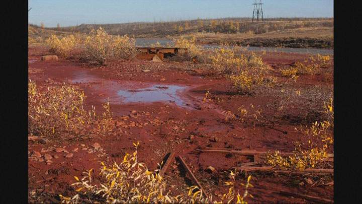 The site of the Russian river that shocked local residents after turning red.