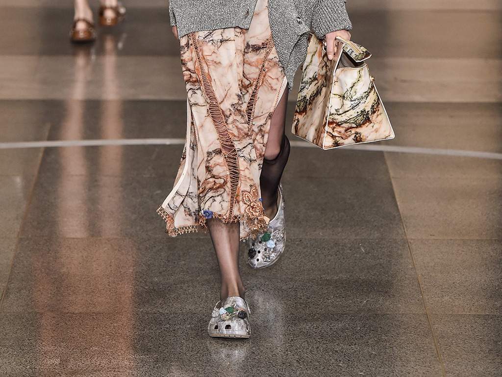 Christopher Kane showed crystal-bedecked Crocs on his spring 2017 runway in London. 19 Sep 2016.