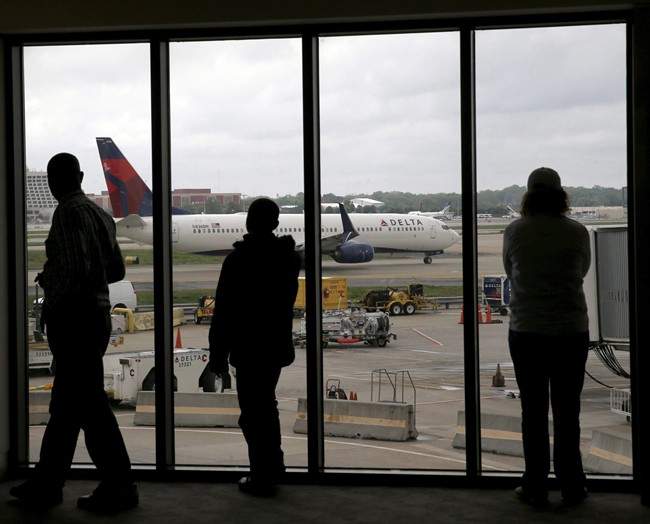 Waiting to board a plane.