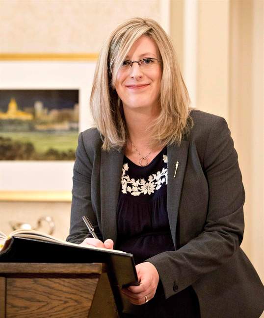 File photo of Stephanie McLean being sworn in as a new cabinet minister in Edmonton in a February 2, 2016. 