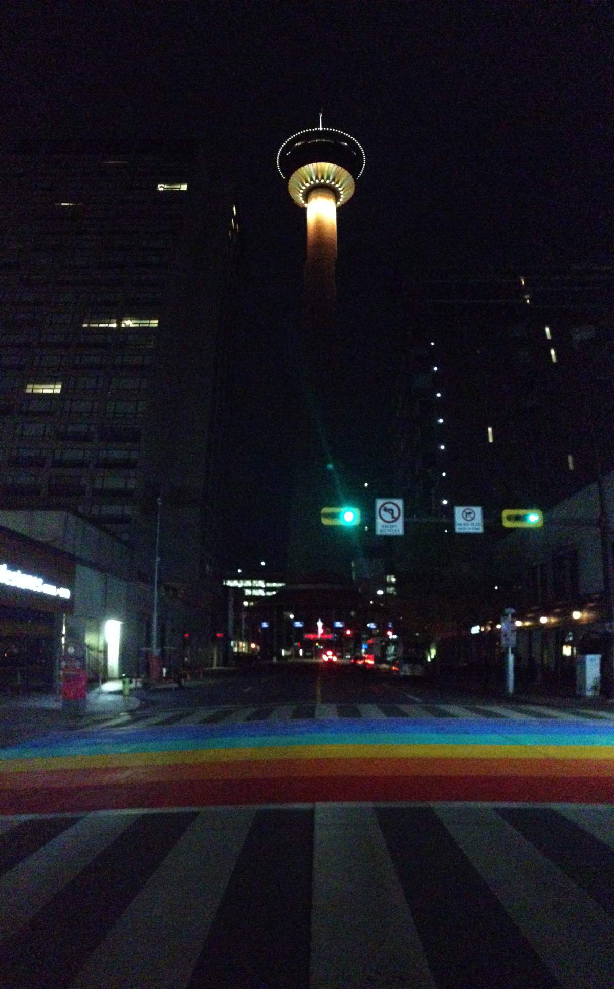 Rainbow crosswalk painted in downtown Calgary for 2016 Pride festivities - image