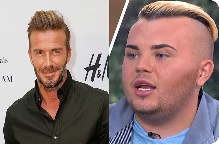 (L-R) British soccer star David Beckham and Jack Johnson, a 19-year-old from the UK who spent over $25K to look like Beckham.