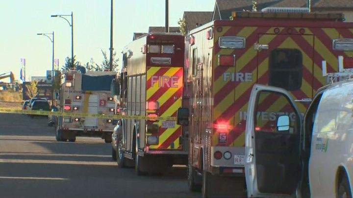 A significant police presence as well and multiple fire crews could be seen outside a southwest Edmonton home Tuesday evening as it appeared the wall of a house suffered significant damage. Sept. 13, 2016.