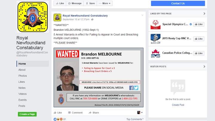 The Royal Newfoundland Constabulary posted this wanted notice on Facebook, which prompted an interesting exchange.