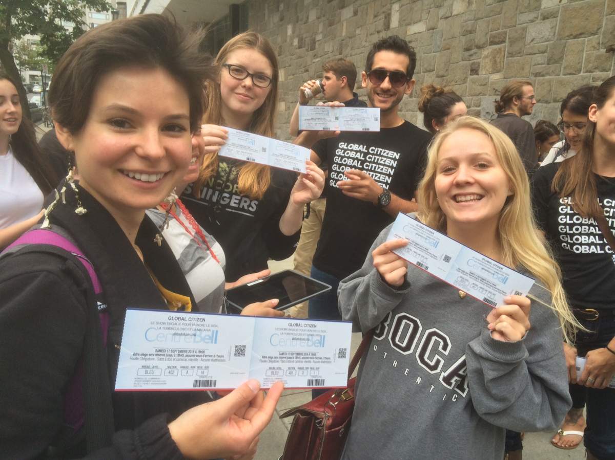 Lucky Montrealers receive free tickets to the Global Citizen concert at the Bell Centre.