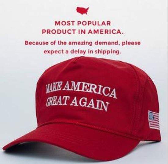 A hat showing the message, “Make America Great Again” for sale on a Donald Trump merchandise site.