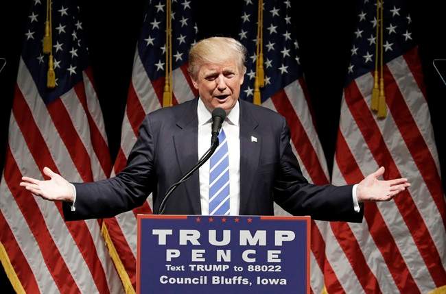 Republican presidential candidate Donald Trump speaks at a rally, Wednesday, Sept. 28, 2016, in Council Bluffs, Iowa. (AP Photo/John Locher).