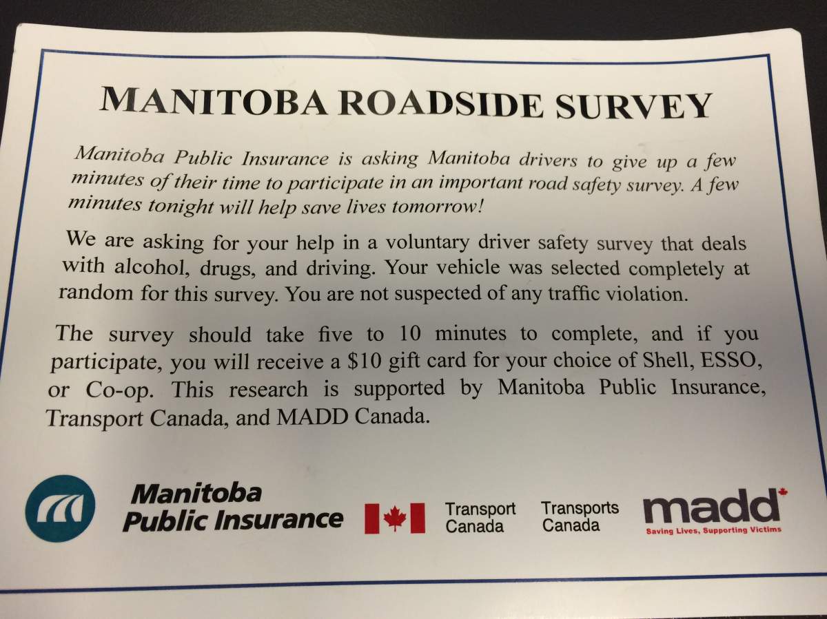 After going through a police roadside check stop drivers were asked to complete a survey.