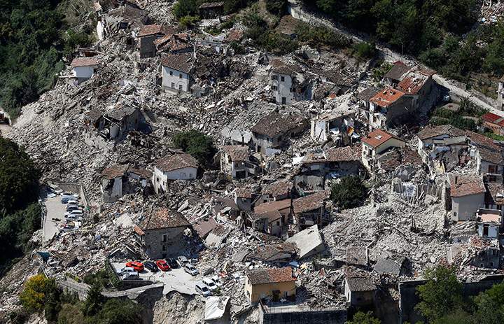 A general view after an earthquake levelled the town in Pescara del Tronto, central Italy, September 1, 2016.