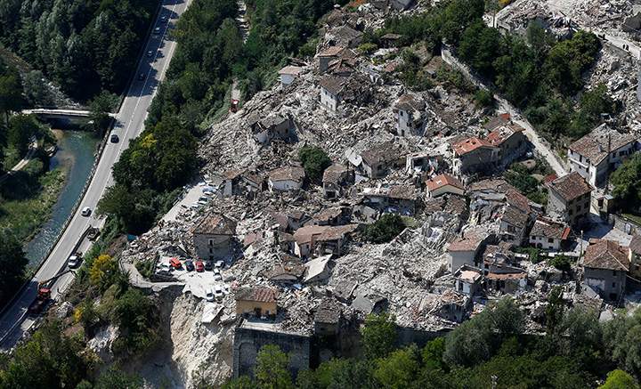 : A general view after an earthquake levelled the town in Pescara del Tronto, central Italy, September 1, 2016.