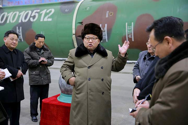 North Korean leader Kim Jong Un meets scientists and technicians in this undated photo released by North Korea’s Korean Central News Agency in Pyongyang March 9, 2016.