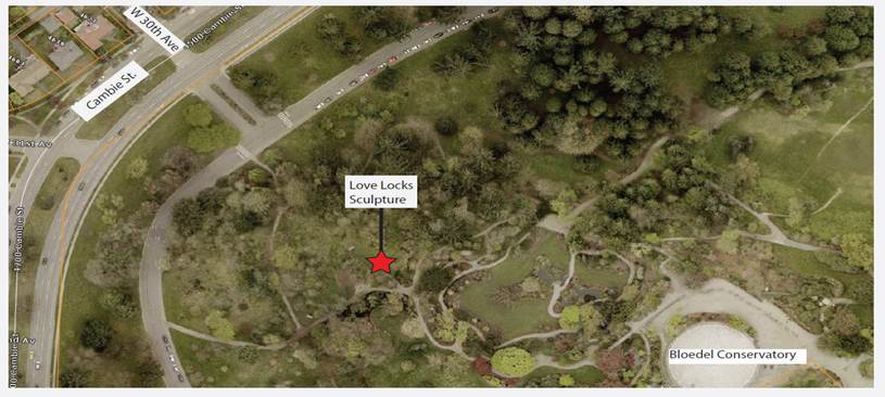 Much anticipated love lock sculpture unveiled in Queen Elizabeth Park - image