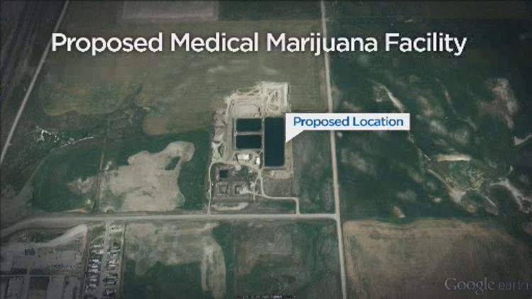 The proposed plot of land for the medical marijuana production facility is beside the Town of Milk Rivers’ water reservoir.