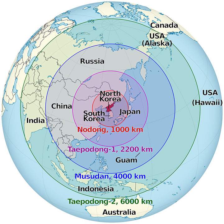 The range of North Korea’s nuclear missiles.