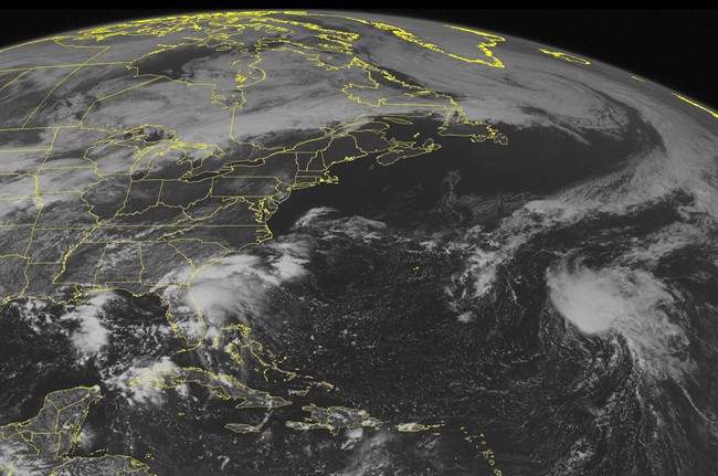 This NOAA satellite image taken Tuesday, Sept. 13, 2016, at 9:45 AM EDT shows a cold front over the Great Lakes and the Mid-Mississippi Valley. Along the front is a developing storm that is producing areas of rain. A strong area of high pressure over the Eastern United States, will direct the storm to the Northwest. This will keep the clear weather conditions over the east. Over Florida is a surface low pressure system that is developing tropical like characteristics. The low should move the Northwest and develop rain and gusty winds in its path. (Weather Underground via AP).
