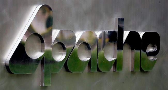 This Jan. 30, 2007, file photo, shows the corporate logo for Apache Corp. headquarters in Houston. 