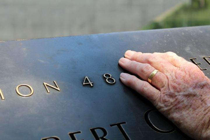The hand of the woman I spoke to while visiting the 9/11 memorial summer 2016.