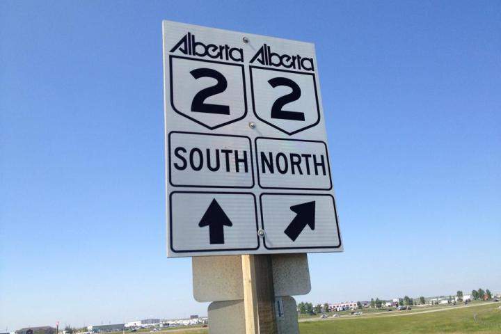File image of a traffic sign for the QEII highway in Alberta. 