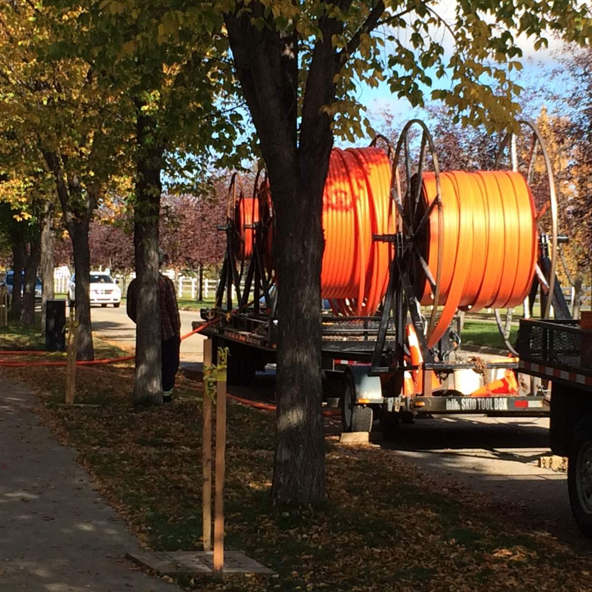 Reel of fibre line installed in Terwillegar Towne.