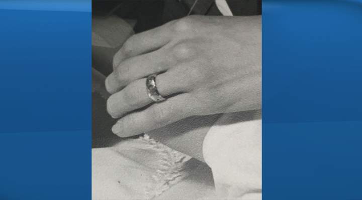 A picture of the lost ring taken 47 years ago on Brenda Shiels' wedding day.
