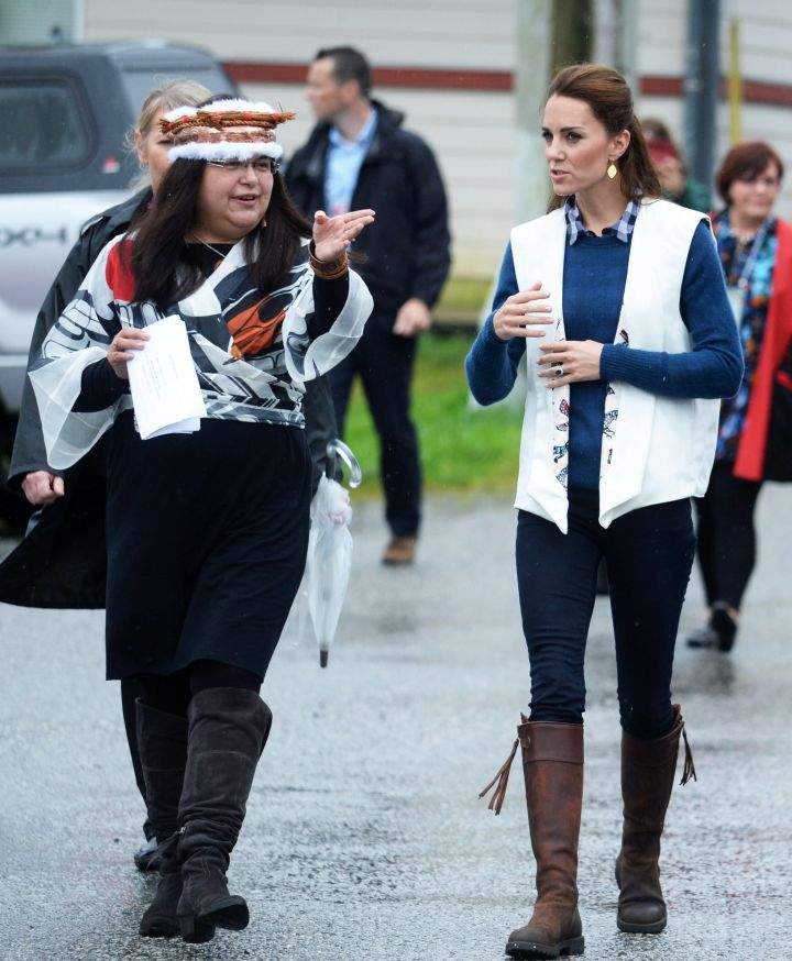 Catherine, Duchess of Cambridge, visits Bella Bella, B.C. for the dedication of Great Bear Rainforest to the Queen’s Commonwealth Canopy and meets the Bella Bella First Nations community on Sept. 26, 2016.