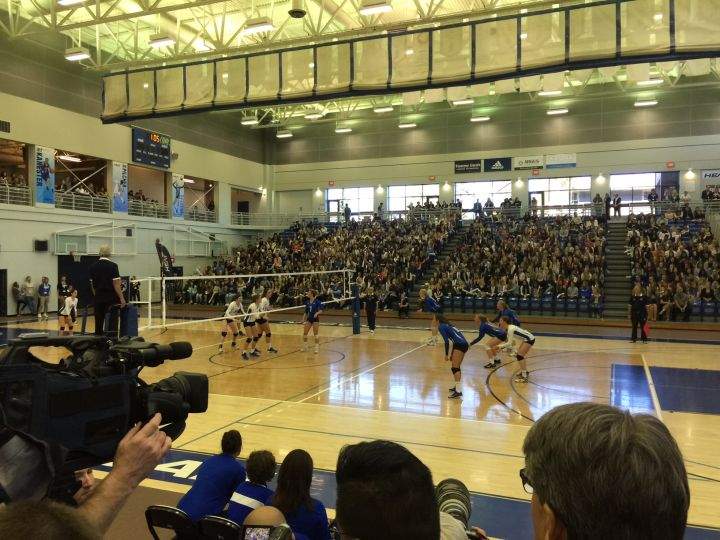 A packed gym at UBC Okanagan as the women’s volleyball team plays for the royal couple, Will and Kate, Sept. 27, 2016.