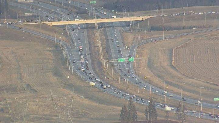 A view of the southwest leg of Anthony Henday Drive from the Global 1 news helicopter. 