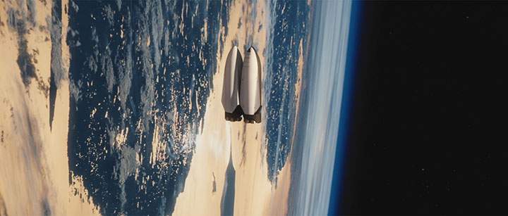 This illustration shows the refuelling of the manned vehicle that SpaceX proposes will tale humans to Mars.