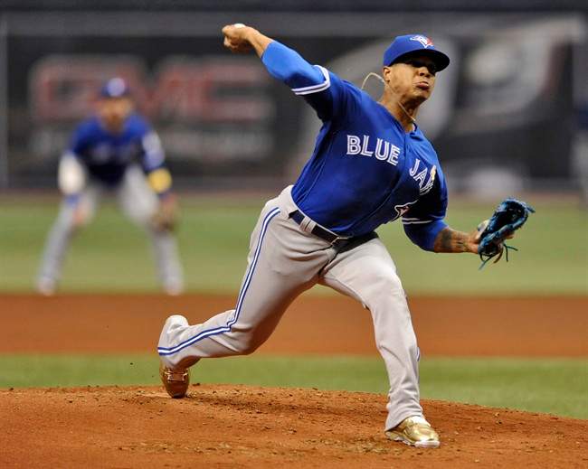 Toronto Blue Jays starter Marcus Stroman pitches against the Tampa Bay Rays during the first inning of a baseball game Friday, Sept. 2, 2016, in St. Petersburg, Fla.