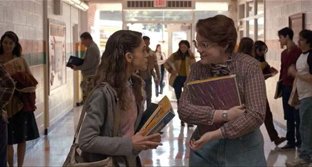 Natalia Dyer and Shannon Purser, who play best friends Nancy Wheeler and Barbara “Barb” Holland, on the Netflix 80s sci-fi thriller Stranger Things.