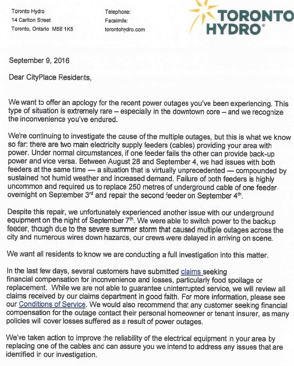 Residents of CityPlace filing insurance claims against Toronto Hydro after outages - image