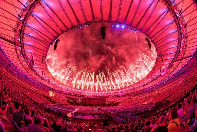 In this photo released by the IOC, fireworks are shown over the roof during the Closing Ceremony of the Rio 2016 Paralympic Games at the MaracanÃ£ Stadium in Rio de Janeiro, Brazil , Sunday, Sept. 18, 2016. 