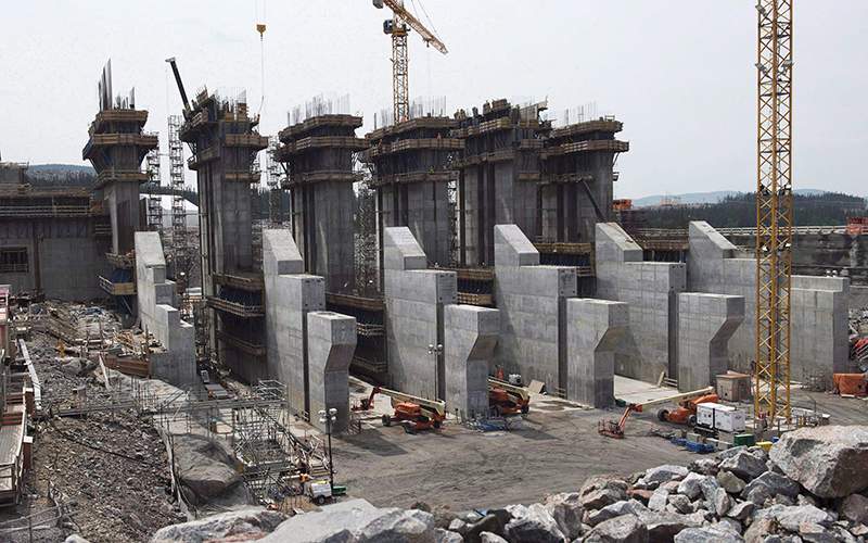 The construction site of the hydroelectric facility at Muskrat Falls, Newfoundland and Labrador is seen on July 14, 2015. Nalcor Energy says around 50 protesters have broken into the site.