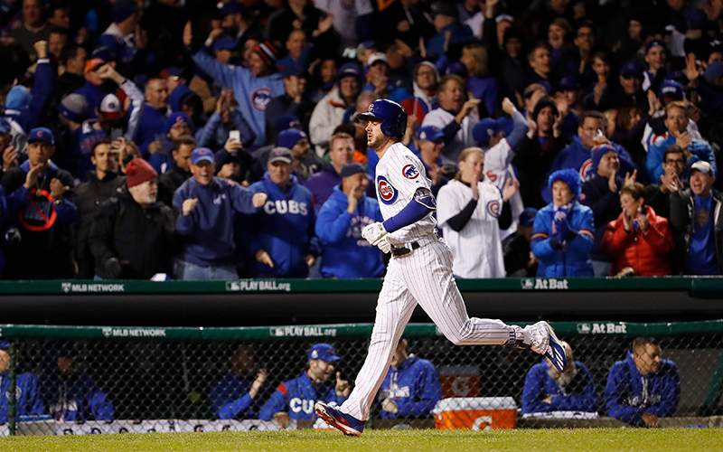 Chicago Cubs batter Kris Bryant circles the bases after hitting a solo home run in the bottom of the fourth inning of game five of the World Series between the Chicago Cubs and the Cleveland Indians at Wrigley Field in Chicago, Illinois, USA, 30 October 2016. 