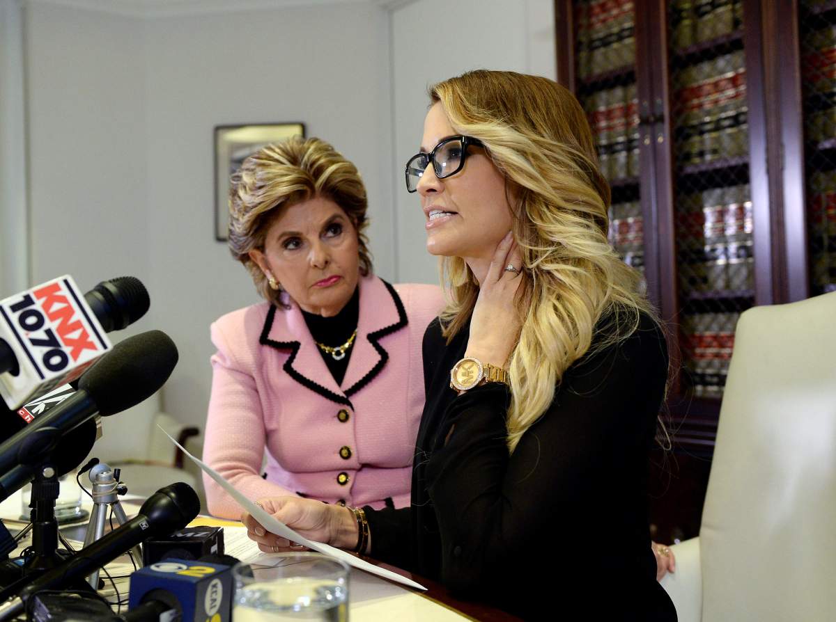 Jessica Drake speaks to reporters about allegations of sexual misconduct against Donald Trump, alongside lawyer Gloria Allred (L) during a news conference in Los Angeles, California, U.S. October 22, 2016.