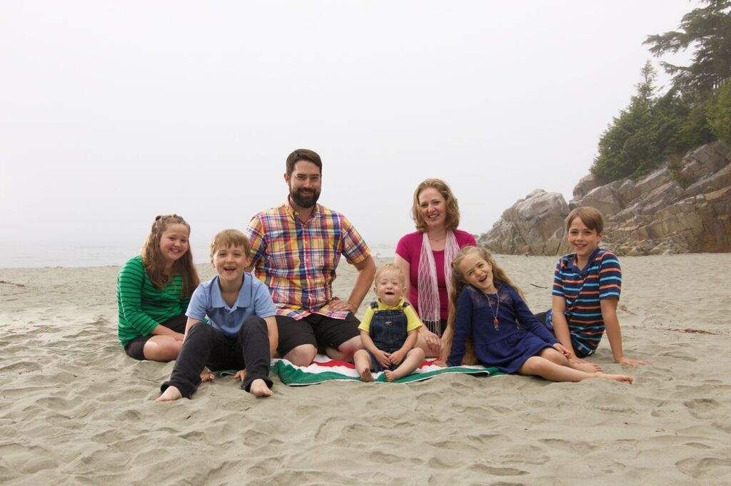 The Aulenbach family in Tofino this August. From left to right: Karen, 10; Ian, 7; Jerry; Thomas, 1; Kelly-Dawn; Leah, 6; Alexander, 12.