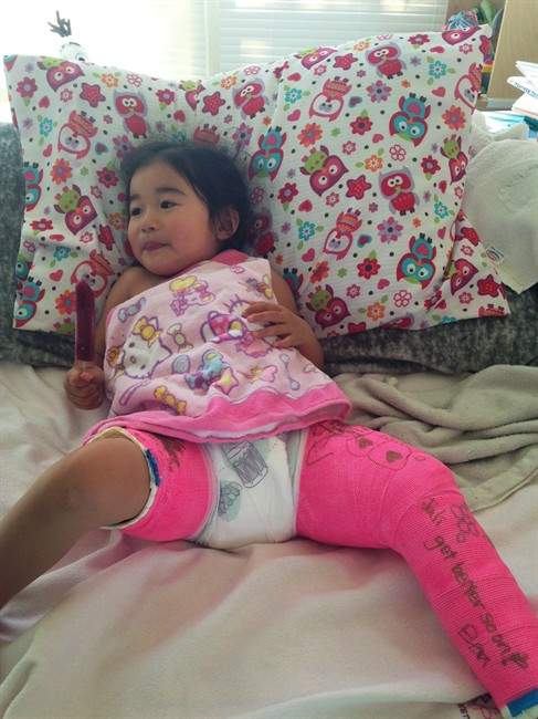 Juli Nonaka, 3, is seen in this undated family handout photo. A lawsuit alleges Juli Nonaka, 3, suffered a broken leg after being hit by a five-kilogram cheese wheel during the Canadian Cheese Rolling Festival in Whistler, B.C. in August 2016.