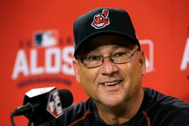 Cleveland Indians manager Terry Francona speaks to the media at Fenway Park, Sunday, Oct. 9, 2016, in Boston. 