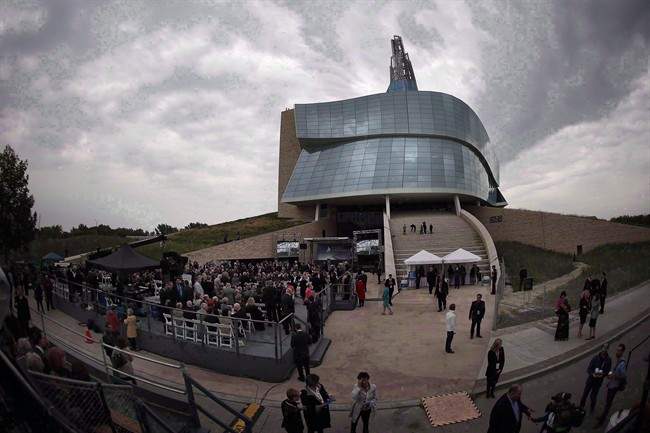 Guests gather at the grand opening of the Canadian Museum For Human Rights in Winnipeg on September 17, 2014.