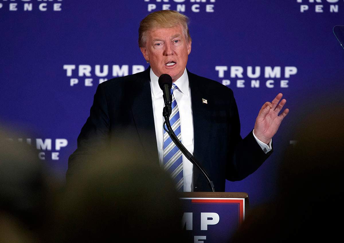 Republican presidential candidate Donald Trump delivers a speech during a campaign event, Saturday, Oct. 22, 2016, in Gettysburg, Pa. 