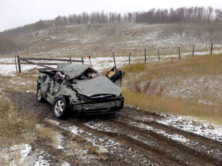 The vehicle in the Highway 22 rollover had been set upright and towed from the original crash site as of 1:30 p.m. Oct. 7, 2016.