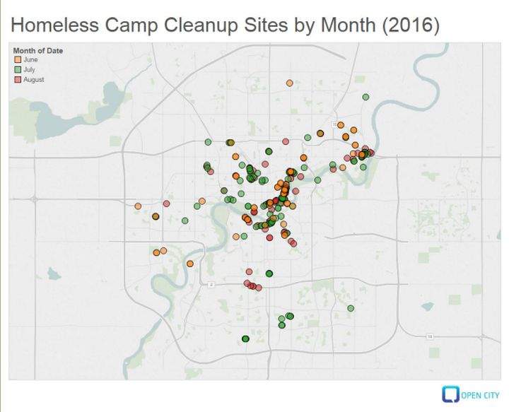 Homeless encampment density map.